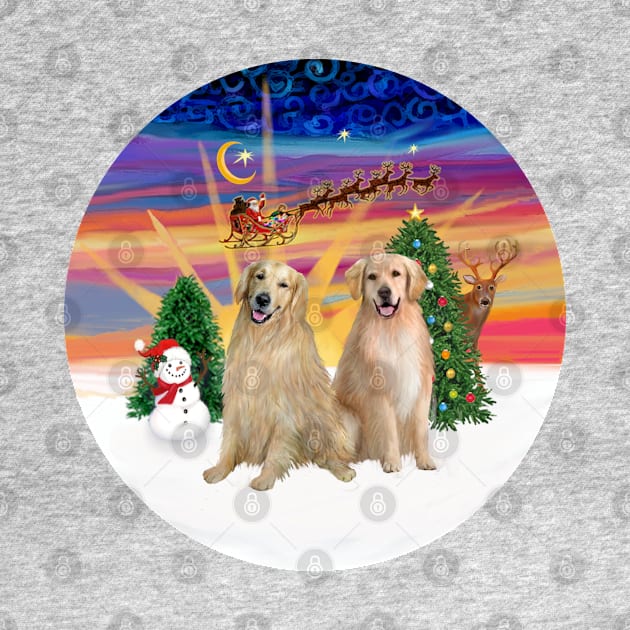 Santa's Sunset Takeoff with Two Golden Retrievers by Dogs Galore and More